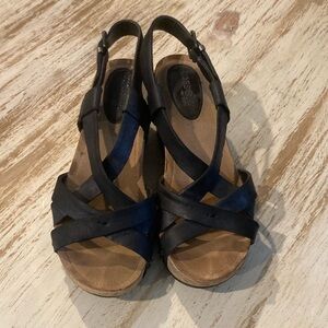 Bussola Formentera black buckle strap wedge sandles